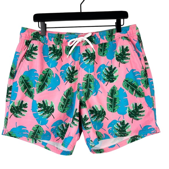 J.Crew Factory (L) Swim Trunks Shorts Flex Swimwear Leaves Pink Green Blue - Picture 1 of 10